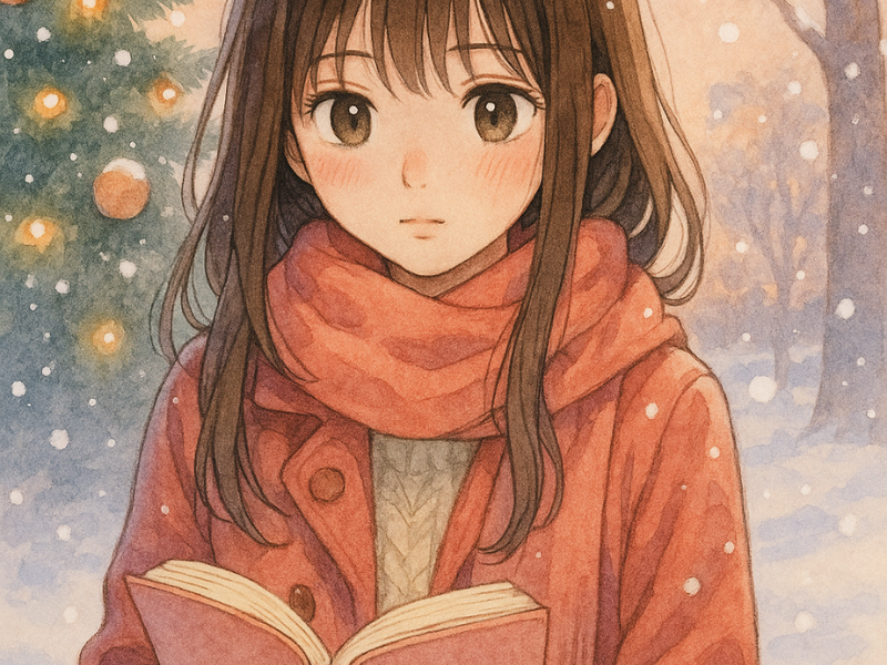 dibujo de chica en la nieve con shojos para leer en invierno